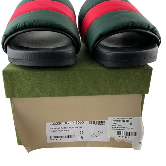 Gucci Women's Padded Web Slide Sandals Green & Red Nylon Sz 39 - Picture 9 of 10